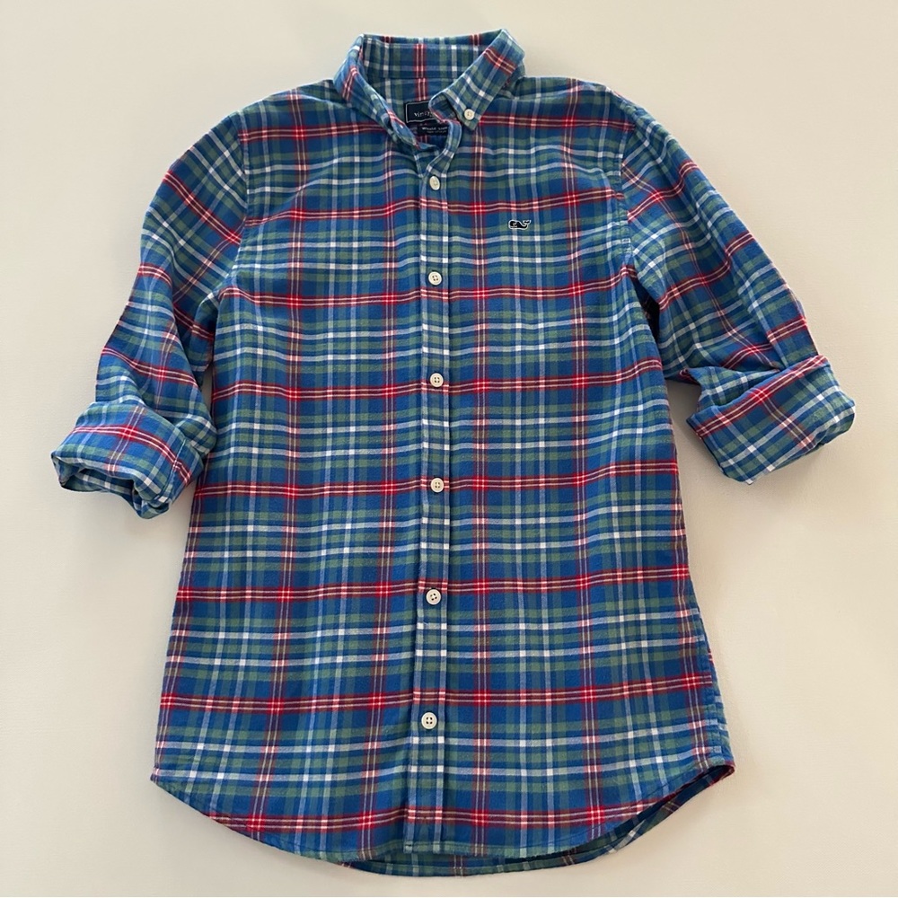 Vineyard Vines Boys 12-14 Blue Plaid Flannel Button Down Shirt